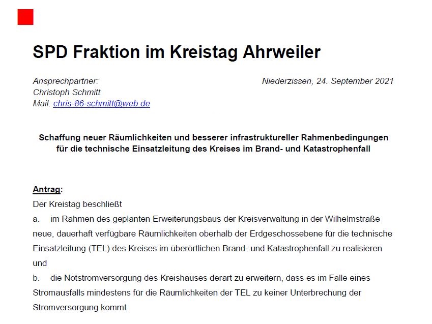 Antrag der SPD-Fraktion im Kreistag Ahrweiler